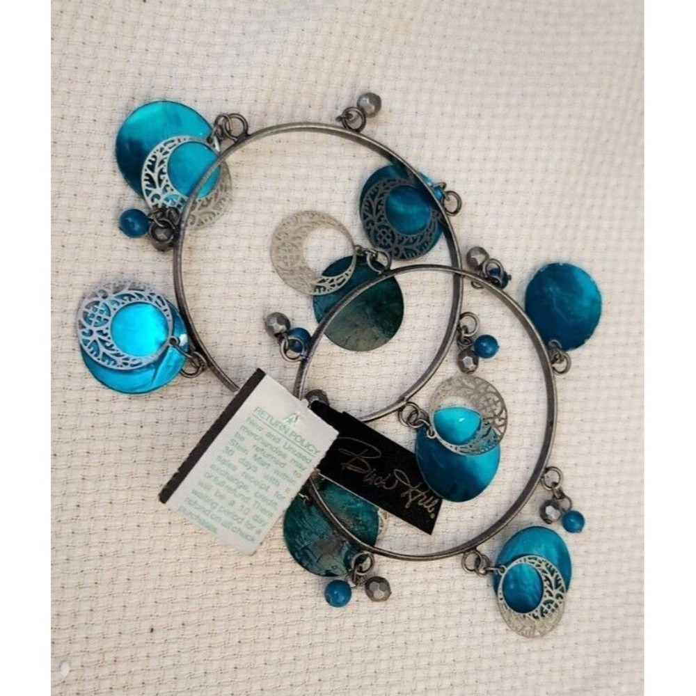 NWT Birch Hill Lot of 2 Bangle Genuine Shell Dangle Silver‎ Bracelets Turquoise